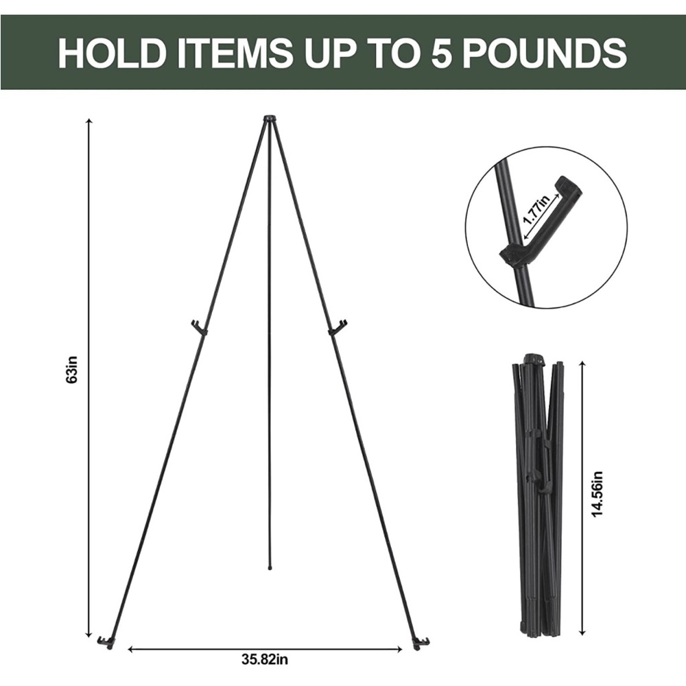 Easel Stand for Wedding Sign Poster 63'' for Floor Adjustable Metal Black - Picture 3 of 5
